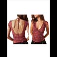 thumbnail image 3 of Camiseta Corta de Encaje Vintage para Mujer, de Corta, con Cuello Cuadrado y Patchwork Estético, Estilo Harajuku de los Años 90. Rojo M, 3 of 6