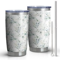 20oz Tumbler with Lid and Straw Stainless Fresh Leaf Steel Vacuum Insulated Water Coffee Tumbler Cup, Double Wall Vacuum Insulated Travel Mug Reusable Tumblers for Ice Drinks, Hot Beverage