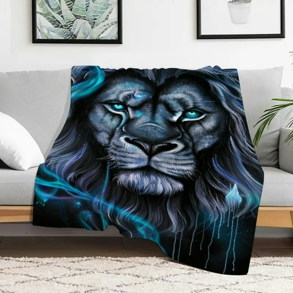 Creowell Lion Blue Eyes Flannel Blankets for Couch Bed Sofa, Fuzzy Soft Cozy Lightweight Blanket, Multifunctional for Travel Camping Chair, All Season Gift Blanket 30x40in