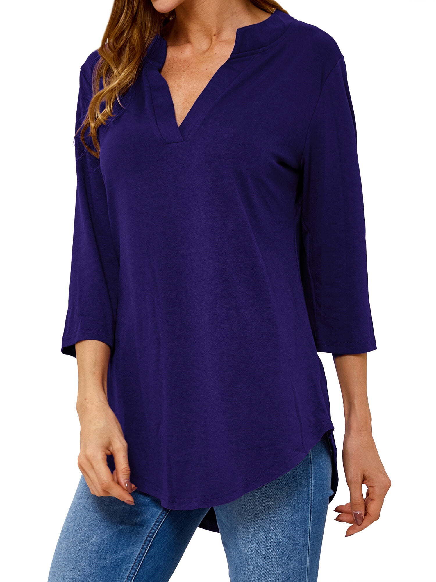 Lucky Brand Top Shirt Womens 3X Blue Purple Floral V Neck 3/4