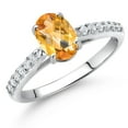 thumbnail image 2 of Gem Stone King 10K White Gold Yellow Citrine and White Lab Grown Diamond Engagement Ring for Women (1.43 Cttw, Oval Checkerboard 8X6MM, Gemstone November Birthstone, Size 8), 2 of 4