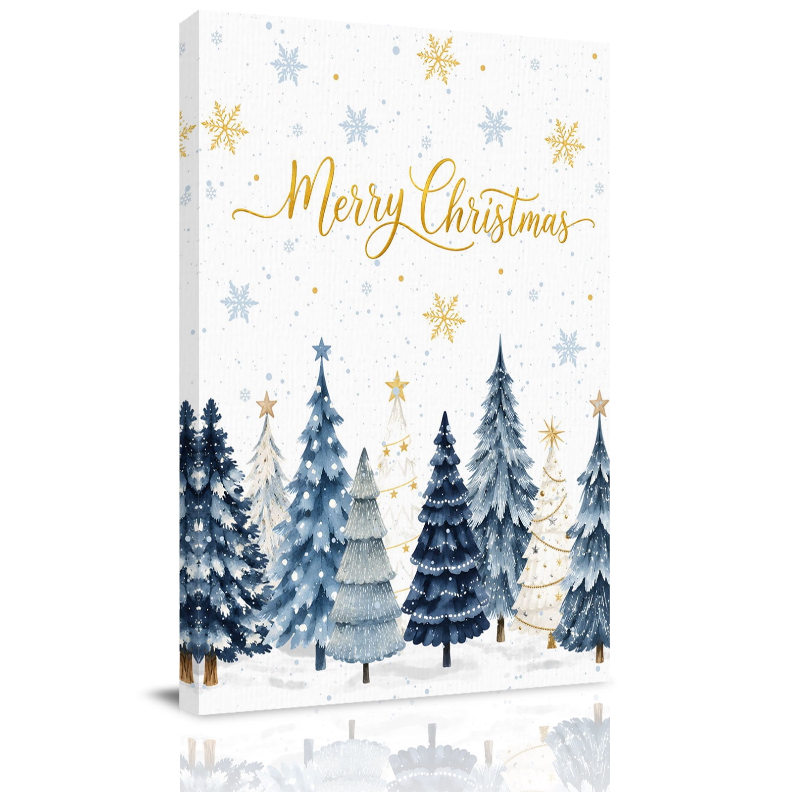 Canvas Wall Art Merry Christmas Framed Canvas Prints for Bathroom Hallway Blue Xmas Pine Trees Snowflake Winter Rustic Small Gallery Wrapped Wall Decor for Home Office Gifts 8 x10 Ship Next Day