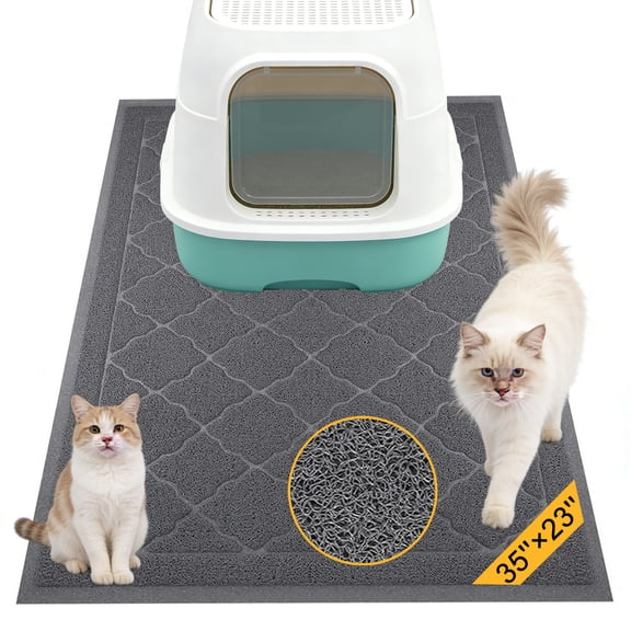 cisilov Cat Litter Mat 35'' x 23'', Cat Mat for Litter Box Non-Slip Kitty Litter Trapping Mat, Gray