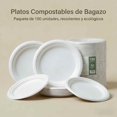 thumbnail image 4 of Platos Desechables Blancos 7/9 Pulgadas,100% Compostables | Hechos de Bagazo de Caña de Azúcar | Color Natural | Resistentes a Líquidos| Seguros | Ideales para Comidas al Aire Libre y Fiestas, 4 of 7