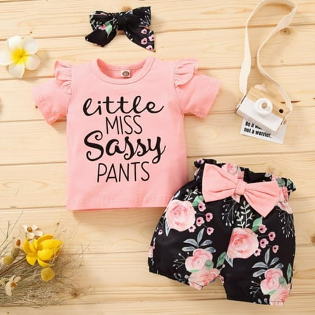

Girls Fashion Printed Short Sleeves + Shorts + Headband