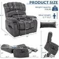 thumbnail image 3 of Large Tall Man Power Lift Recliner Chair with Massage & Heat, Dual Motor Lay Flat Electric Lift Sleeper Recliner w/Extended Footrest, Lumbar Pillow, USB & Type-C Ports, Pockets, Grey, 3 of 7