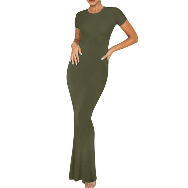 Gspmoly Robe pour Femmes, Robe Unie à Boutons Ajustée Élégante à Manches Longues à Col Rond, Robes de Soirée pour Femmes Cadeaux de Vacances