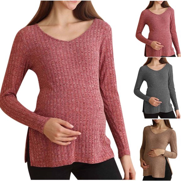 Bovxnpu Maternity Clothes For Women, Women's Maternity Shirts Pregnancy Tops Breastfeeding Shirts, Ladies Fashion Solid Color Long Sleeve Pregnant Woman Casual Clothe XL