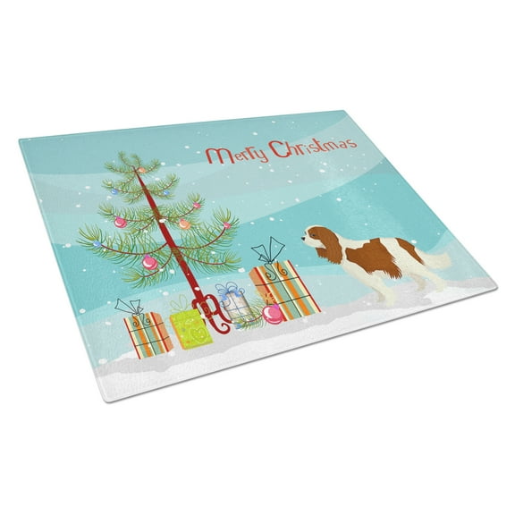 Carolines Treasures CK3529LCB Cavalier Spaniel Christmas Tree Glass Cutting Board Large, 12H x 16W, multicolor