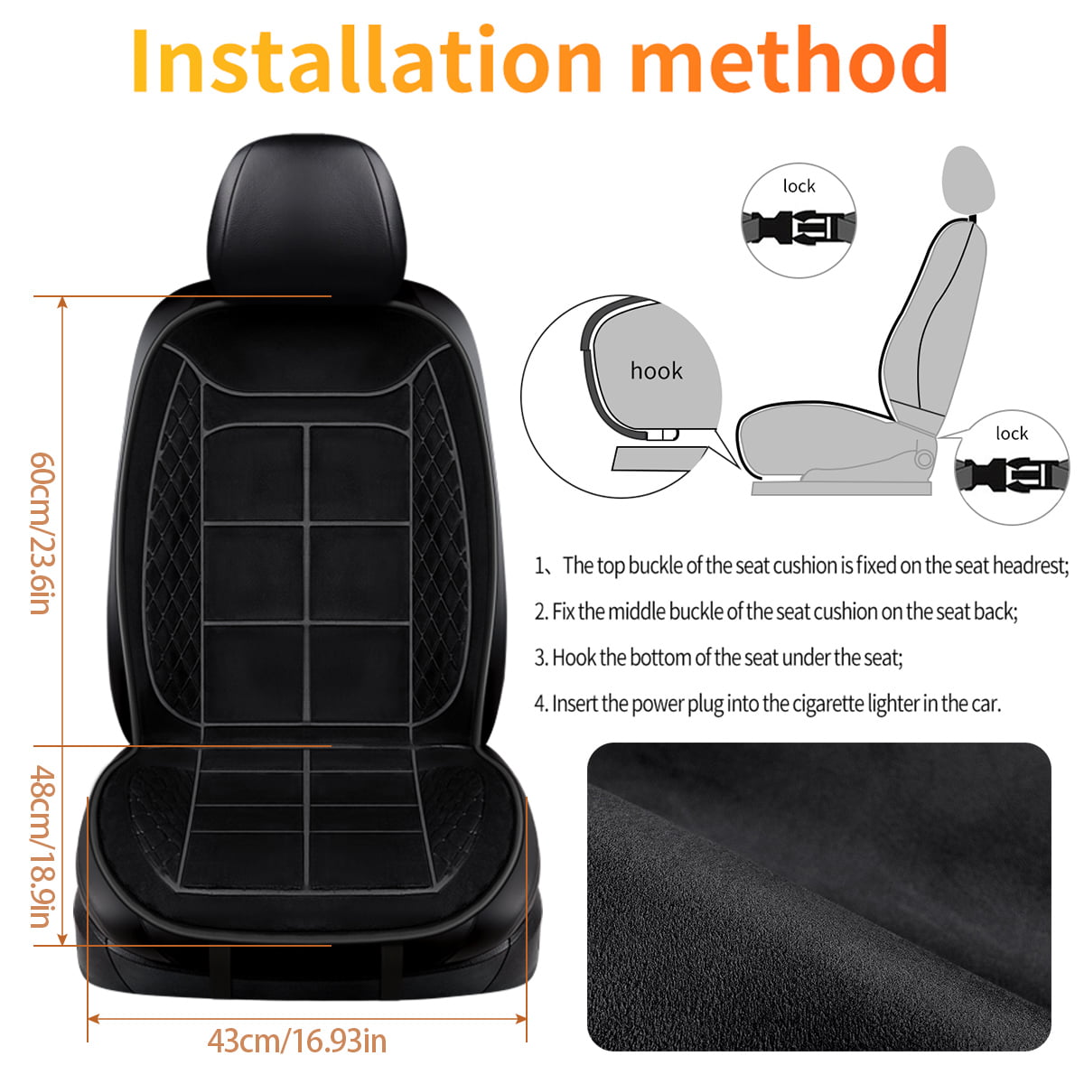 Universal Car & Office Chair use, Heated Seat Pad Cover 12V/24V Car & 3 Pin  Plug
