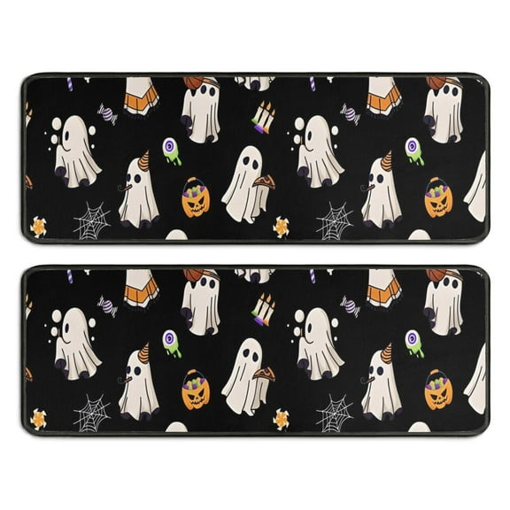 Kitchen Rugs Sets Of 2,Costumed Ghost Halloween Pattern Anti Fatigue Kitchen Mat Rugs Non Slip Washable,Decorative Kitchen Floor Mats for Kitchen,Sink,Laundry,17"x47" 17"x47"