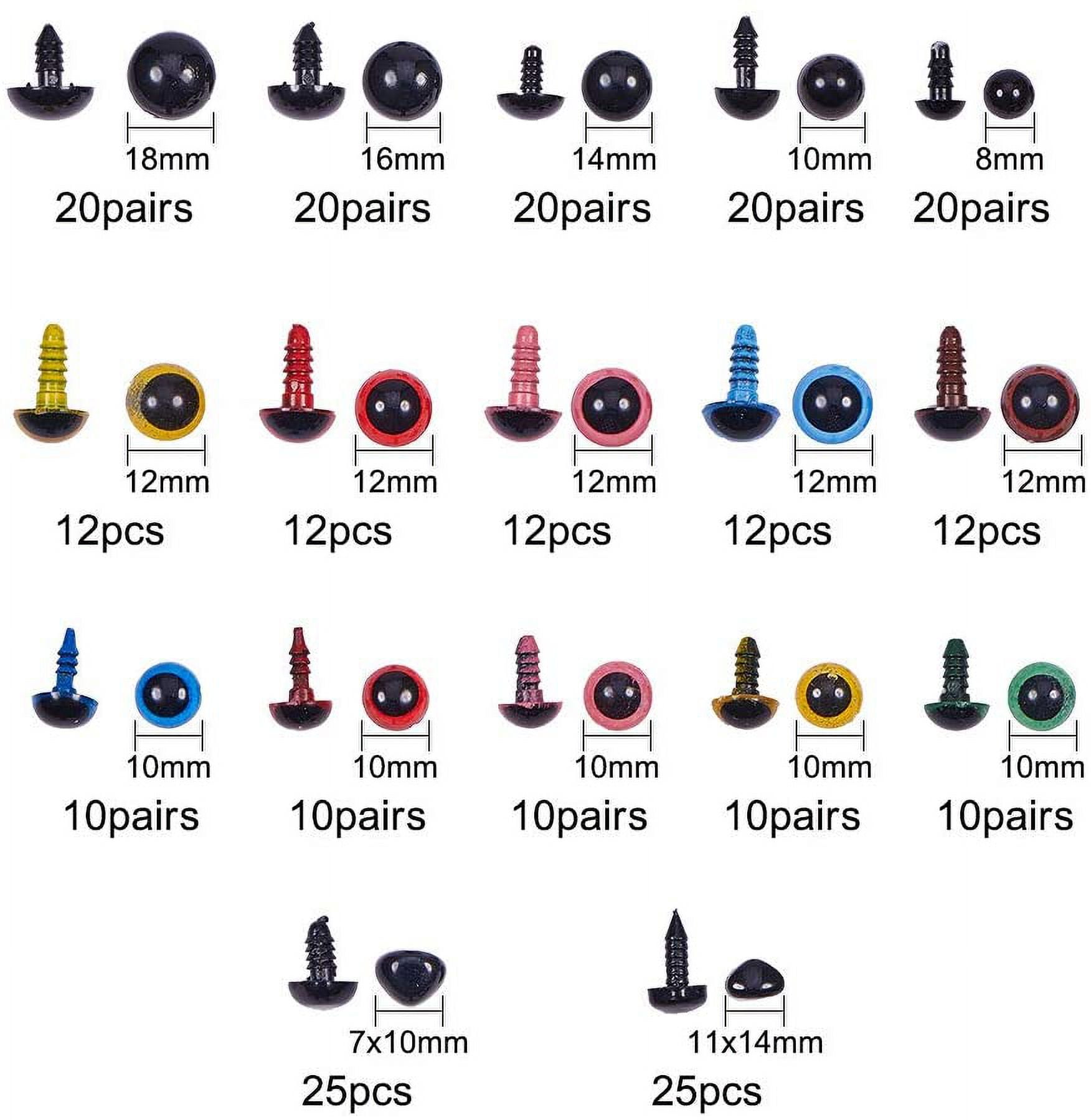 8-18mm 360pcs 6 Assorted Color Safety Eyes Craft Eyes with Washers and 50pcs 2 Sizes Black Safety Noses for Teddy Bear Doll Animal Puppet Plush Animal