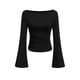thumbnail image 1 of Top corto de manga larga PRETTYGARDEN para mujer, tejido acanalado negro, 1 of 9