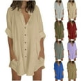 thumbnail image 5 of Plus Size Women's Button Up Cotton Linen Shirts Long Sleeve Oversized Blouses Loose Cover Up Beach Tunic Tops with Pockets, 5 of 5