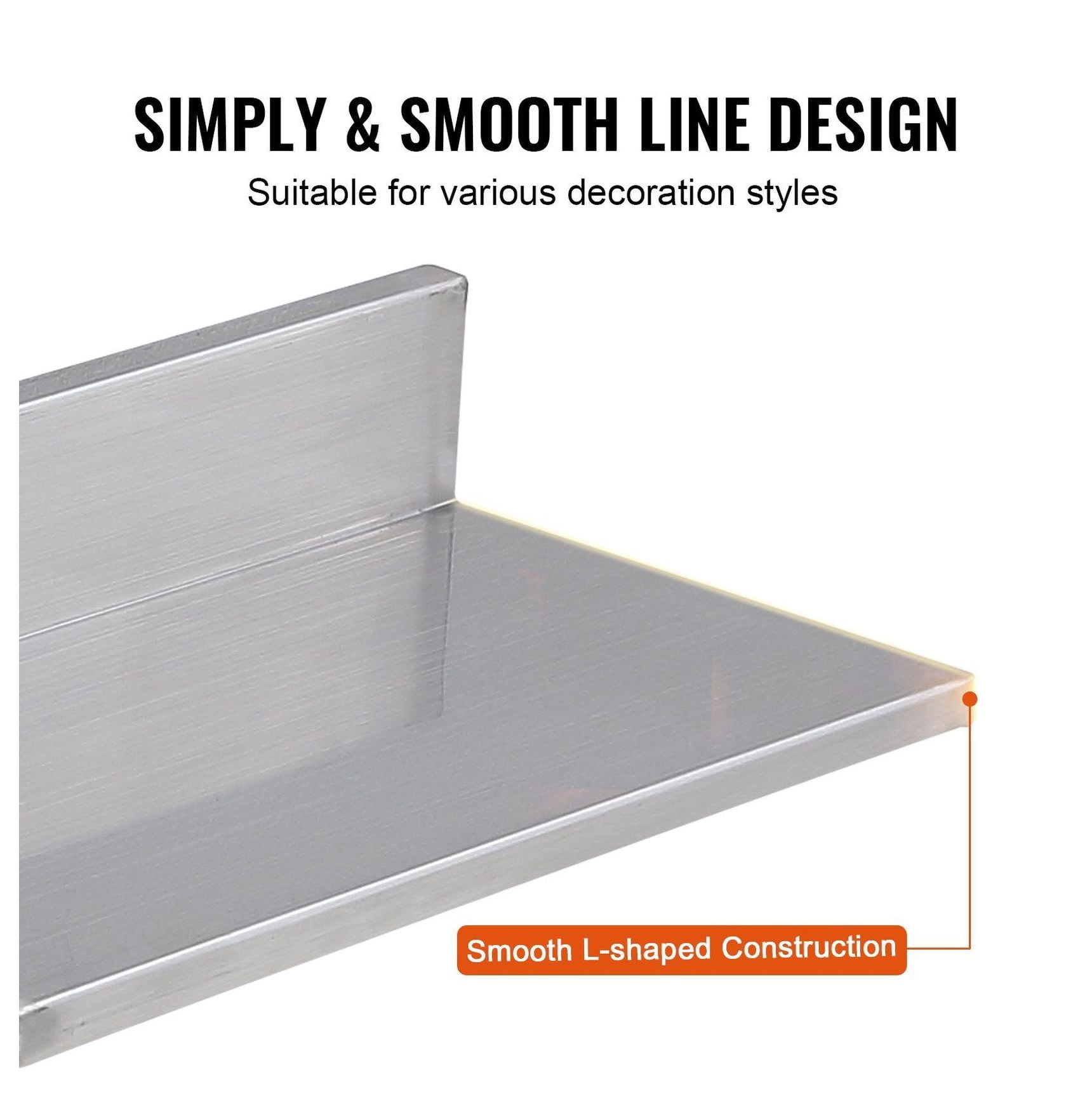 Stainless Steel Shelf 8.6x16 inch, Wall Mounted Floating Shelves with Backsplash - 44lbs Capacity - Restaurant, Bar, Home Storage (2 Pack)