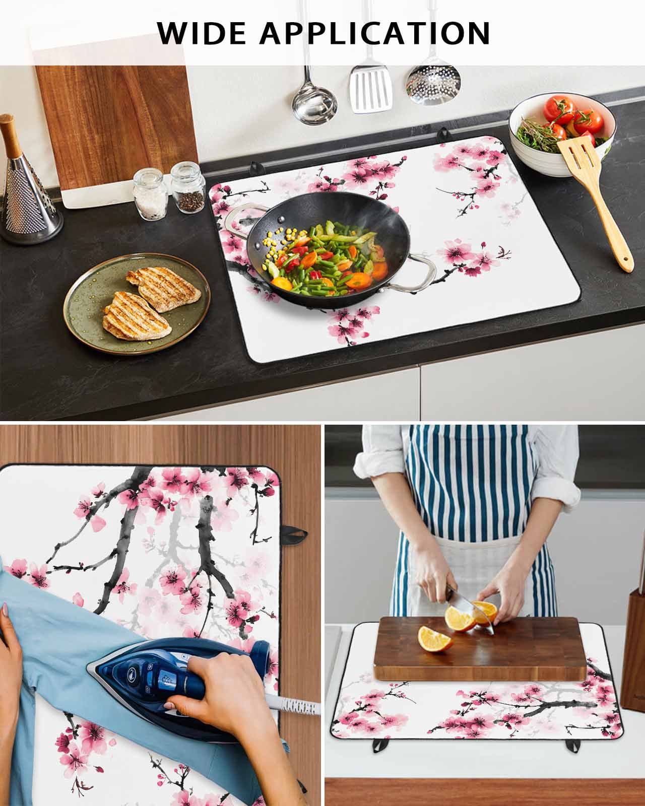 nqOlkjepod Large Induction Cooktop Protector Mat 24"x21", Cherry Blossoms Stove Top Covers for Electric Stove, Pink Pastoral Modern Gradient Spring Stove Burner Cover Mats, Glass Top Stove Cover