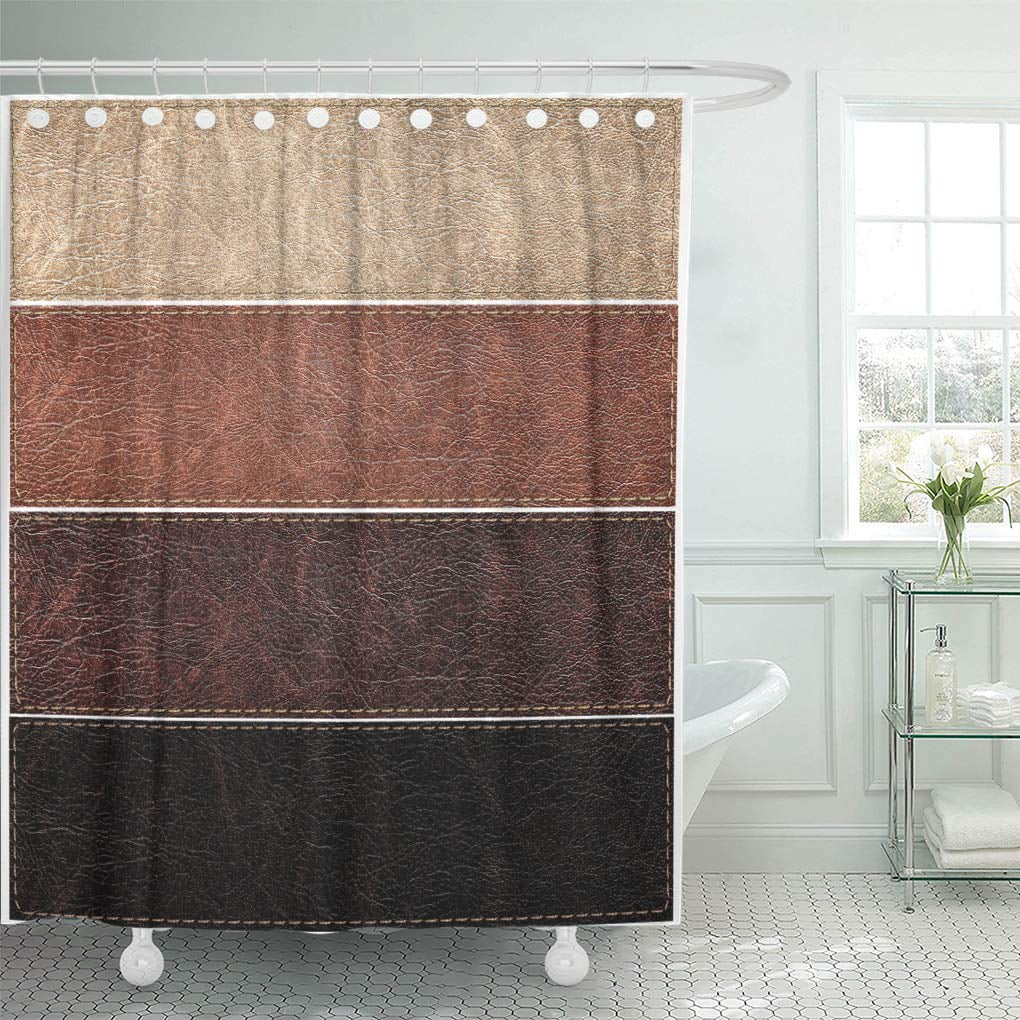 ATABIE Colorful Beige Stitch of Labels Brown Suede Shower Curtain 66x72 inch