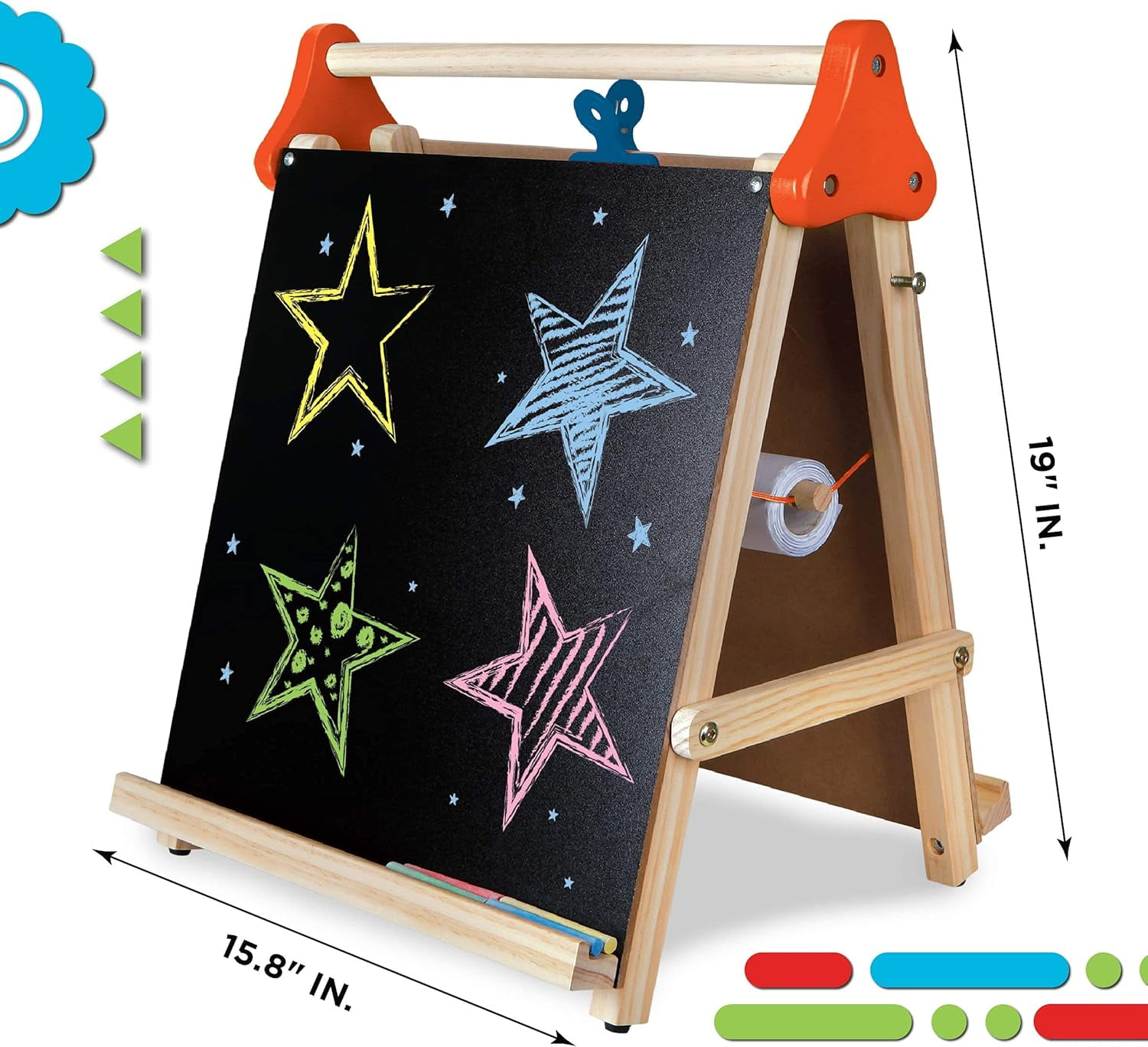 17×15" 3-in-1 Wooden Tabletop Easel - Foldable Portable Dry Erase/Chalkboard w/Paper Roll & Oversized Clip for Kids 3+