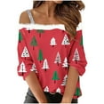 thumbnail image 2 of FDGIU Women's Cold Shoulder Christmas Top 2025, Faux Fur Trim and Holiday Print, Loose Fit 3/4 Sleeve Blouse for Xmas Party, 2 of 5