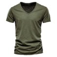 thumbnail image 2 of Kovlvoll Mens T-Shirts Cotton Casual V Neck Short Sleeve Solid Color Summer Loose Basic Tees Shirt, 2 of 5