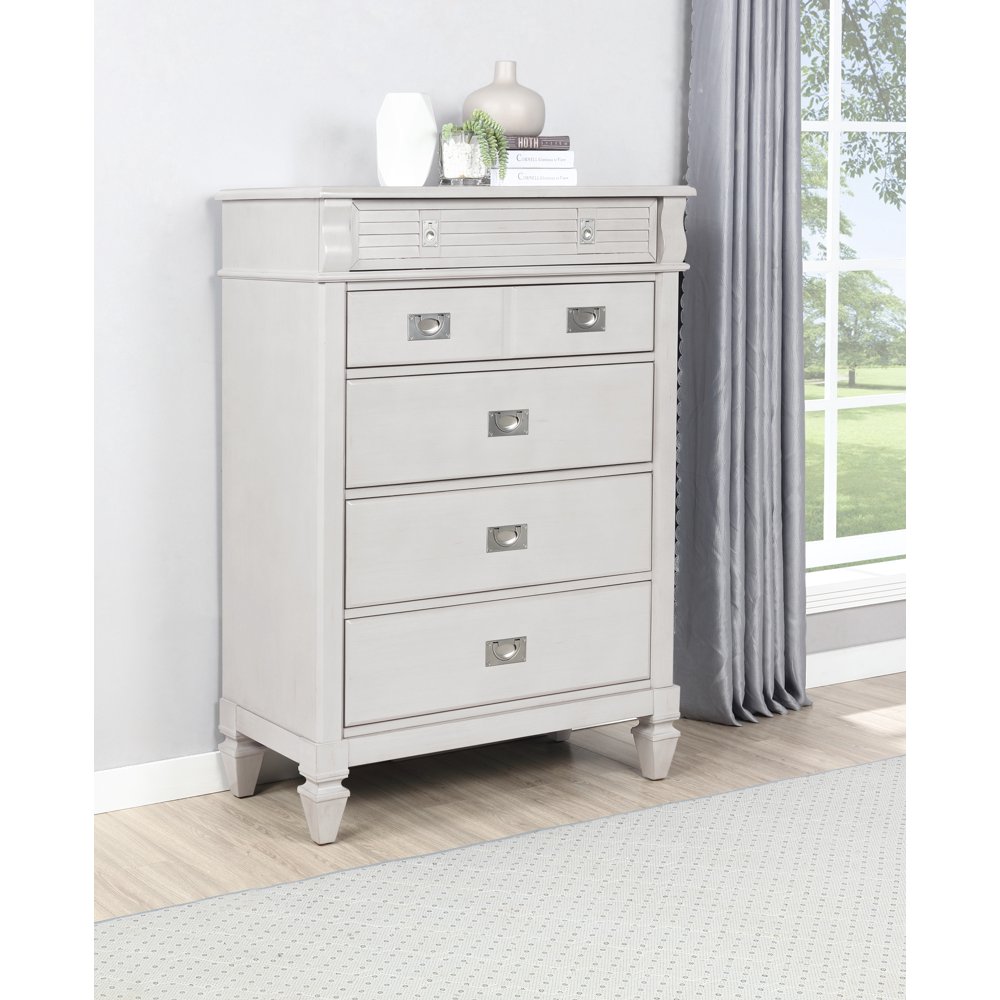 Roundhill Furniture York 5 Drawers Antique White Chest