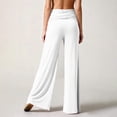 thumbnail image 6 of felwors Women's High Waisted Fold Over Flowy Wide Leg Pants | Casual Lounge Yoga Palazzo Pants for Beach & Vacation (White, XXL), 6 of 8