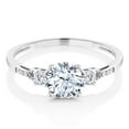 thumbnail image 2 of Gem Stone King 10K White Gold White Created Sapphire and White Diamond Accent 3-Stone Engagement Ring for Women (1.35 Cttw, Round 6MM, Gemstone September Birthstone, Size 5), 2 of 5