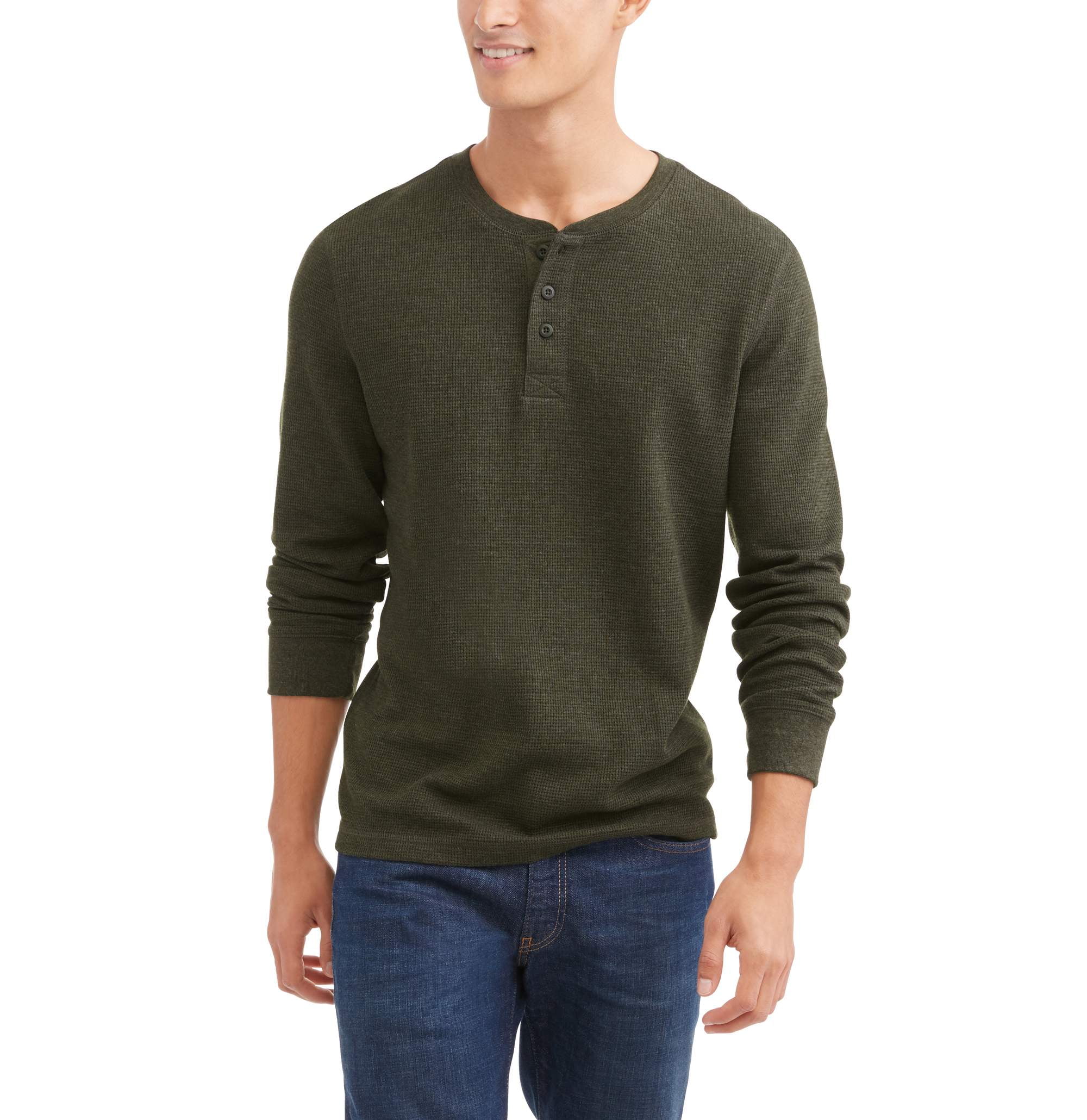faded glory men's long sleeve thermal crew sweatshirt