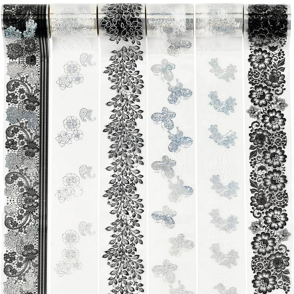 6 Rolls 6 Styles Decorative Lace Scrapbook Tape Journal PET Tape Colorful Transparent Flower Floral Dream Elegant Art Adhesive Sticker Rolls for Scrapbooking Journal Gifts Wrapping DIY Crafts