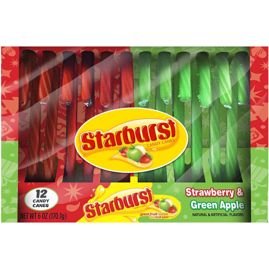 Starburst Holiday Strawberry And Green Apple Candy Canes 0 5 Oz 12