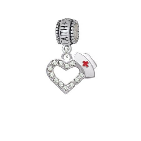 - Small Crystal Heart with Nurse Hat - Faith Hope Love Charm Bead