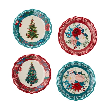 The Pioneer Woman Wishful Winter 4-Piece Ceramic Appetizer Plates Set