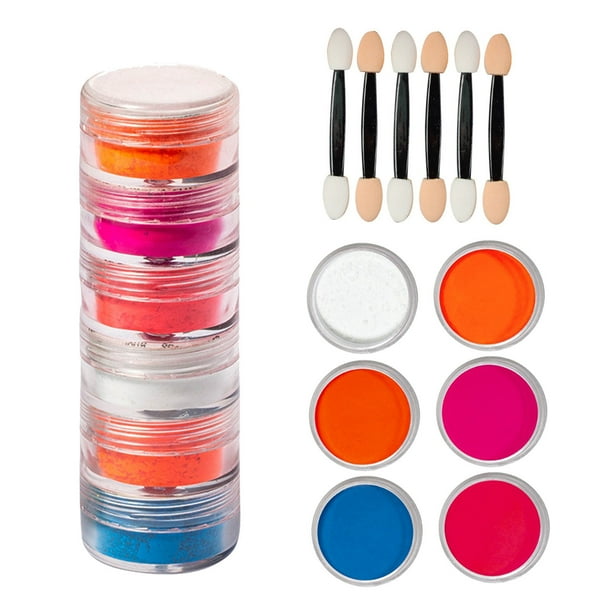 Polvo para uñas, 6 colores neón, brillo para uñas, latas de polvo perlado, equipadas con hisopos de algodón para pintar.