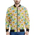 thumbnail image 3 of Chaqueta con cremallera y estampado de frangipani colorido para hombre y mujer, abrigo con estampado floral en 3D, chaquetas con cremallera, sudadera bomber de manga larga, 3 of 5