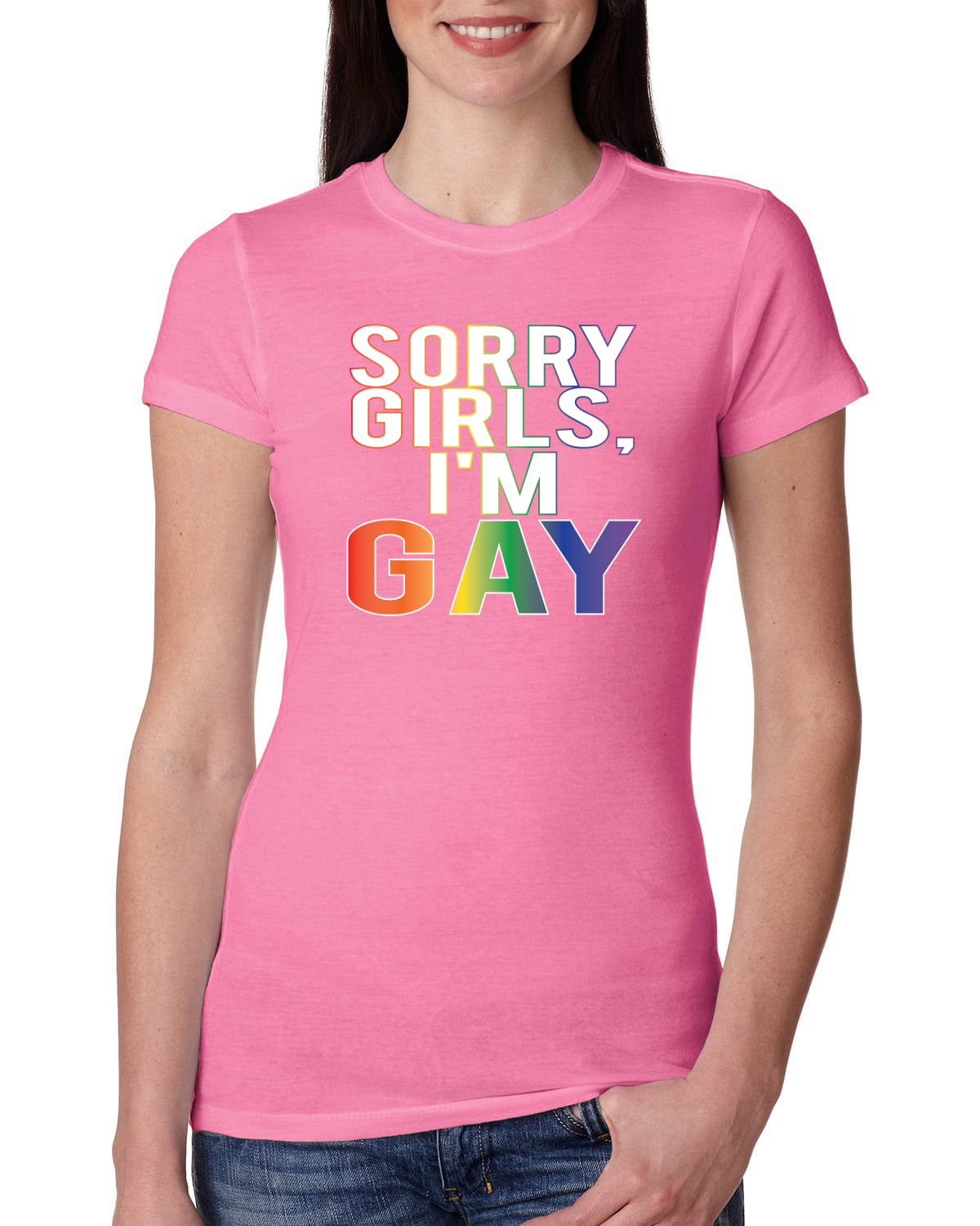 Sorry Girls I'm Gay Funny Gay LGBT Lesbian Pride | Womens LGBT Pride Slim  Fit Junior Tee, Tahiti Blue, 2XL - Walmart.com