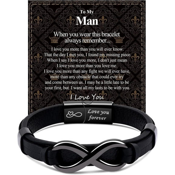Mens Infinity Knot Bracelet, Valentines Day Gift for Him to My Man Leather Bracelet I Love You Mens Bracelet Mens Birthday Gift Boyfriend Husband Couple