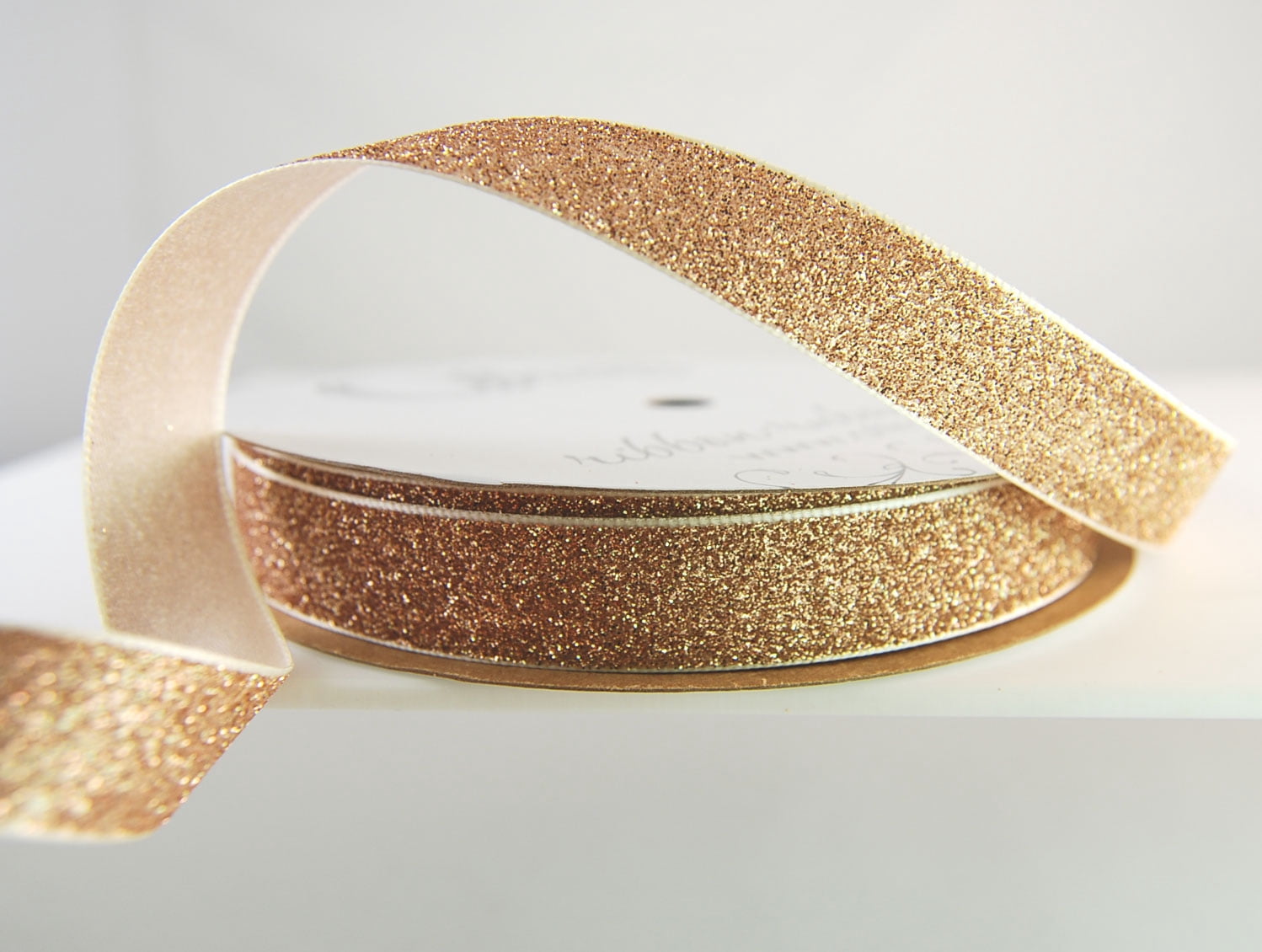 Glitter Frosted Satin Champagne Ribbon 5/8" - 25 Yards