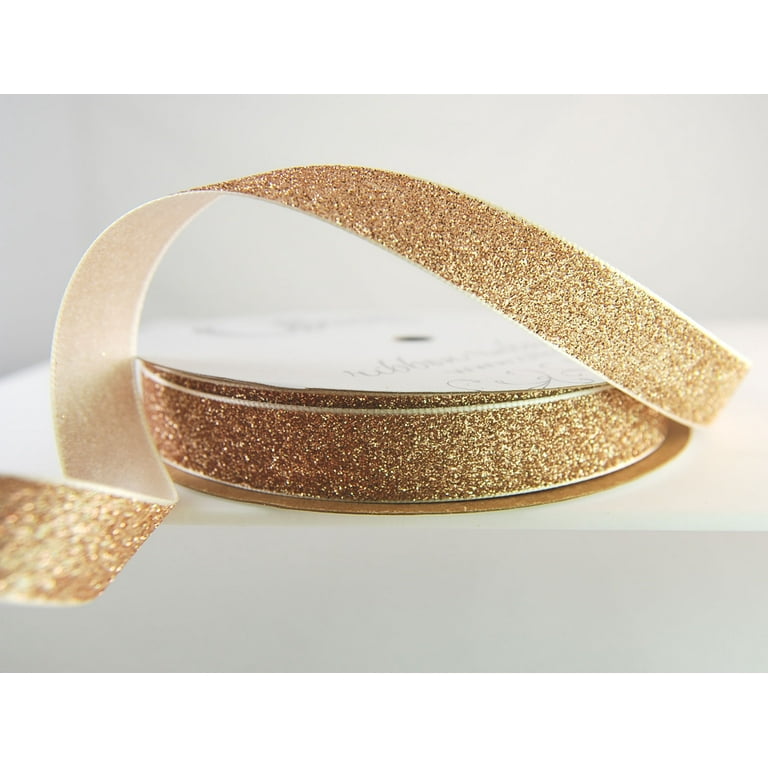 Glitter Frosted Satin Champagne Ribbon 5/8 - 25 Yards