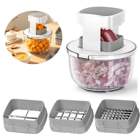 Hskeji Vegetable Chopper with Container, 3-in-1 Manual Food Chopper & Vegetable Cutter, Onion Chopper & Veggie Dicer for Potato Carrot Salad, Easy Clean Kitchen Gadget