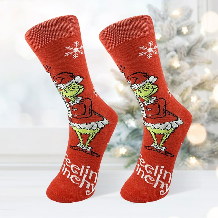 3 Pairs Christmas Slipper Socks for Men Women Grinch Soft Thick Warm Sleeping Socks Holiday Crew Socks Home Socks Christmas Gift for Family Walmart