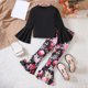 thumbnail image 5 of Gibobby Conjunto para bebé y niño Conjunto de ropa de 2 uds para Niñass pequeñas, Tops negros de manga larga y pantalones con estampado Floral, ropa para niños(Negro, 6-7 Años), 5 of 5
