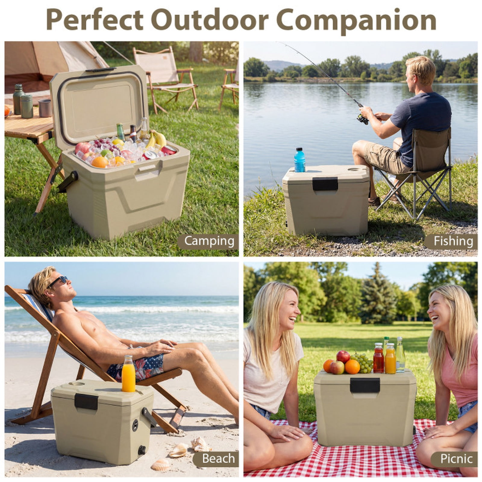 Biotree 21 Qt Insulated Portable Cooler Hard Shell Ice Chest with 2 Cup Holders, Off-White