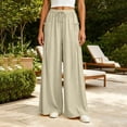 thumbnail image 6 of VBVC Women's Cotton Linen Drawstring Palazzo Pants , Casual Wide Leg Trousers For Women , Ladies' Fall Summer Pleated Pants with Pockets, S-3XL, 6 of 9