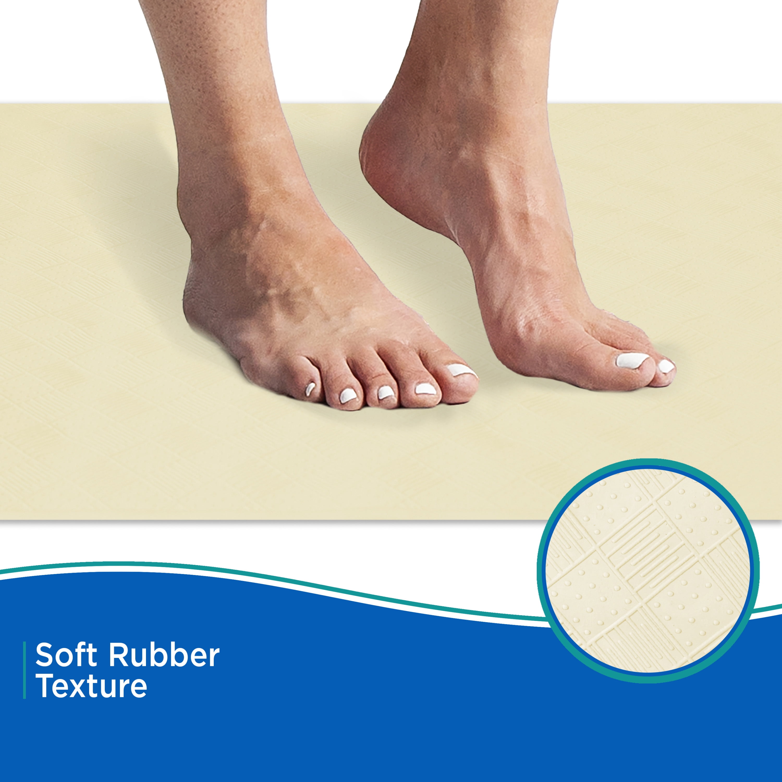 Kenney® Inside the Shower Textured Rubber Bath Mat with Suction Cups, 27.5" L x 15.5" W, Cream