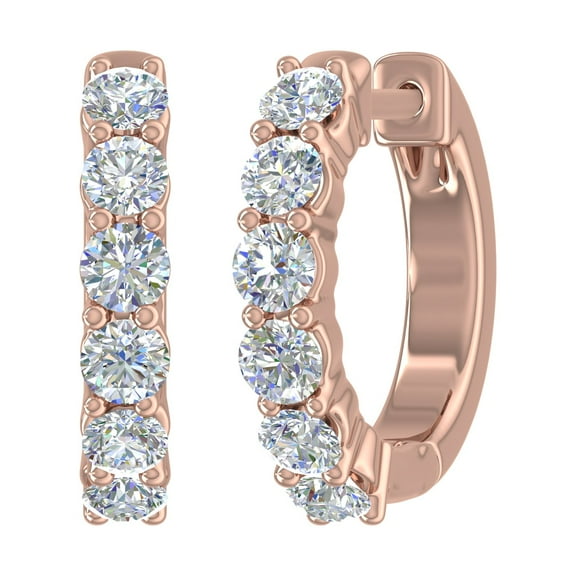 3/4 Carat Diamond Hoop Huggies Earrings in 14K Rose Gold (SI1-SI2 Clarity)