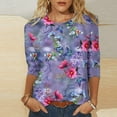 thumbnail image 2 of JINMGG Fall Tops for Women Women's Fashion Printed Loose T-Shirt 3/4 Sleeves Blouse Round Neck Casual Tops Purple M, 2 of 5