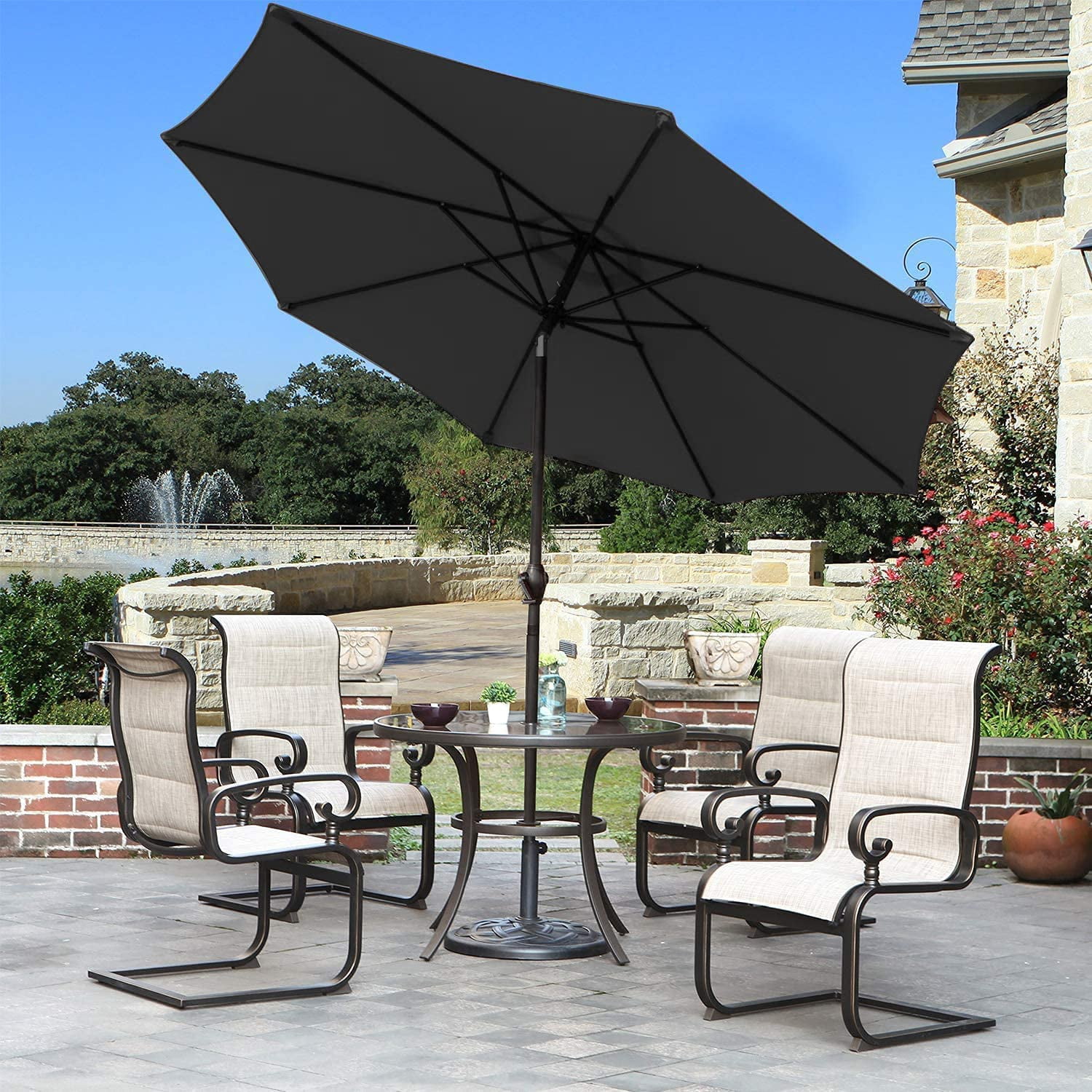 Devoko 9FT Patio Umbrella Outdoor Table Umbrella with 8 Sturdy Ribs, Black