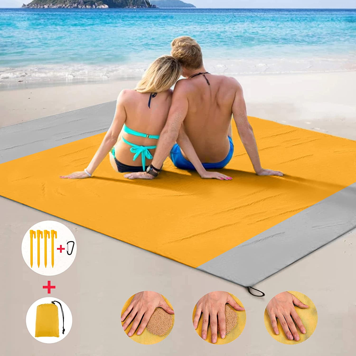 Orange,82" X79" Sand Free Beach Mat Oversized Sand Proof Beach Blanket Outdoor 