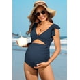 thumbnail image 5 of Sociala Maternity Swimsuit V-Neck Pregnancy Swimwear Ruffle Sleeve Bathing Suit, 5 of 7