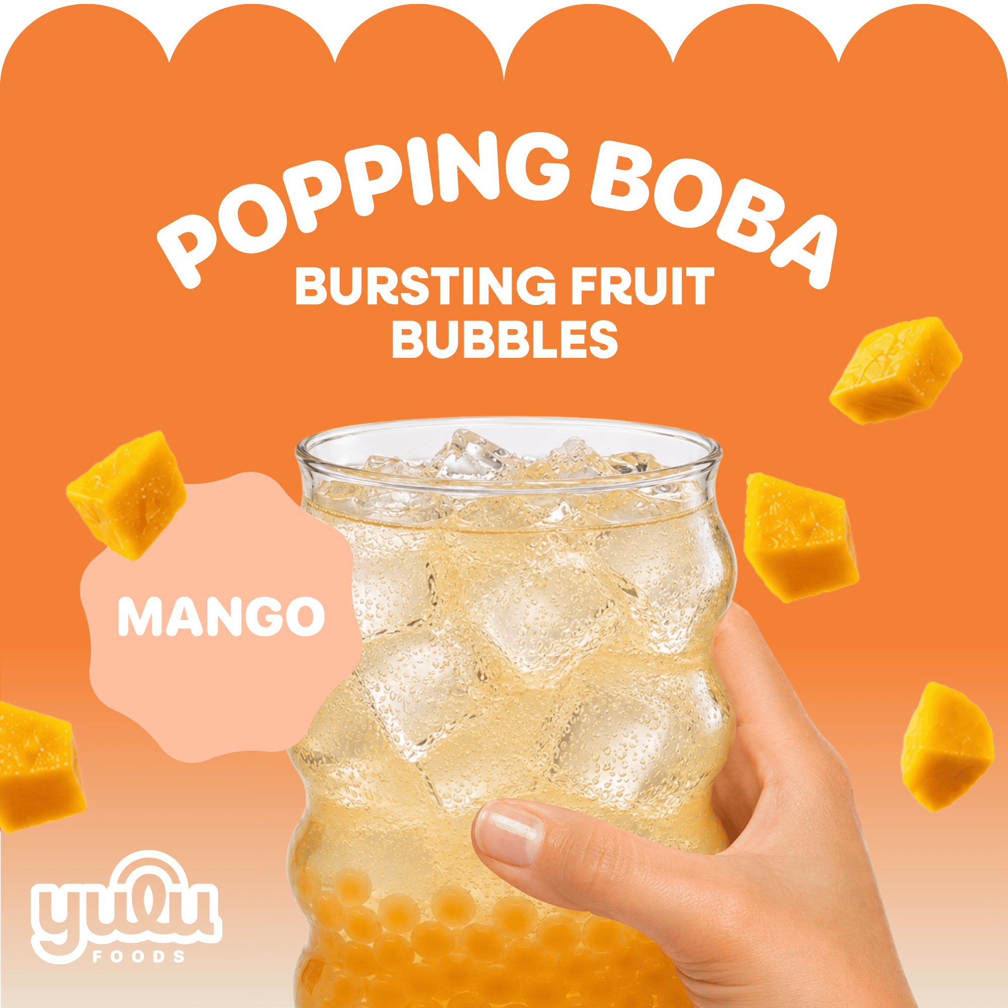 Yulu Popping Boba Pearls - Mango 20pk - Net Wt 2.2lb (1kg)